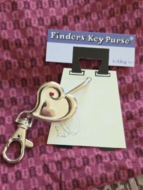 Finders Key Purse Silver Heart Key & Card Holder with Red Accent